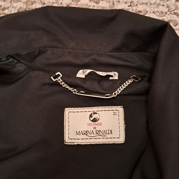 Marina Rinaldi Trench Coat Size 21/M Black Long Tie Designer Evening Career - Picture 5 of 10